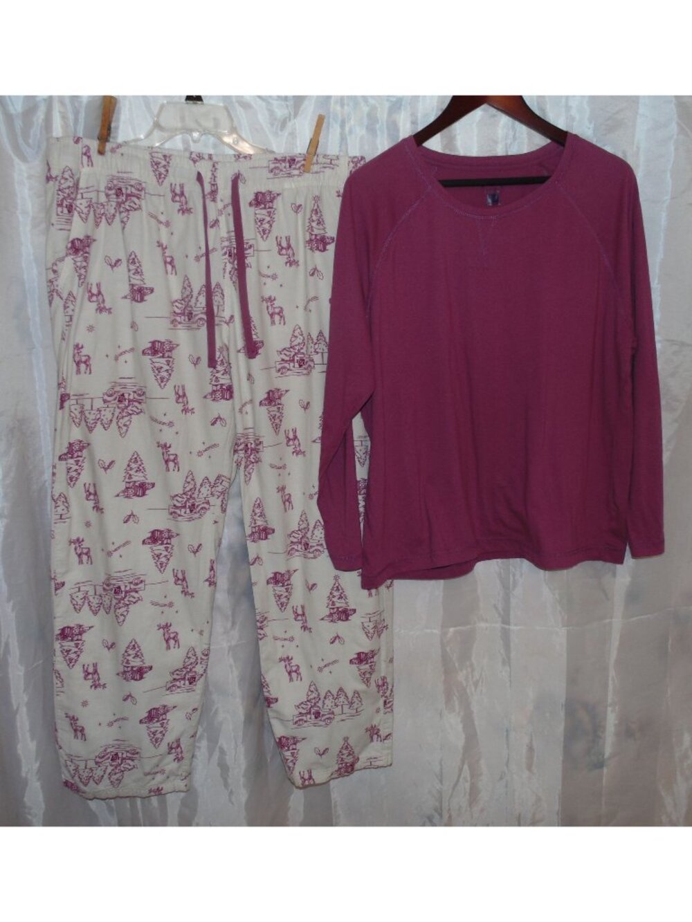 Ladies Blue Mountain Pink Flannel Pajama Set Top Bottom size XL